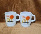 VTG McDonald's Anchor Hocking Fire King Milk Glass Good Morning Mug USA Set 2