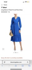 Ellie Tahari Midi Blue Long Sleeve V Neck Dress Women's Size L