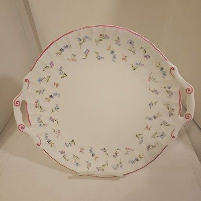 Royal Worcester Forget Me Not Pink Vintage Handled Cake Plate England 12''