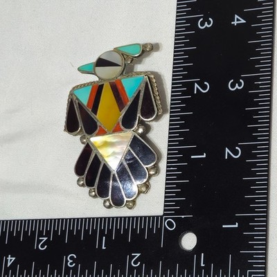 Native American, Navajo Bennett Thunderbird sterling bolo tie multi gemstone 20g