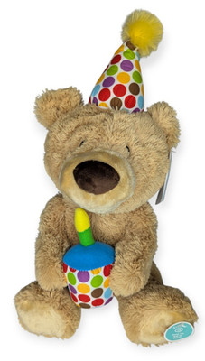 Baby Gund Animated Plush Bear Polka Dot Hat & Cupcake Sings Happy Birthday WORKS
