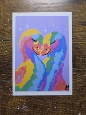 ACEO *Art Print of Original Rainbow Ducks In Love Acrylic Painting 2.5x3.5