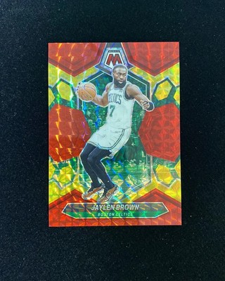2023-24 Mosaic Choice Fusion Red Yellow Jaylen Brown 7/75 Jersey Number PC55