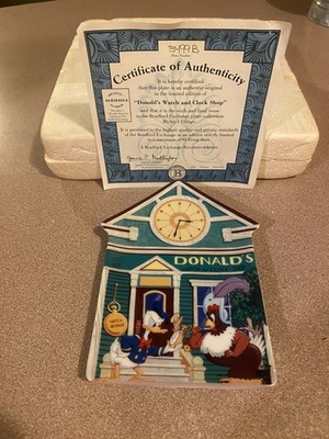 VINTAGE Bradford Exchange Disney Donald's Watch And Clock Shop Plate With COA!!