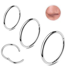 Silver Nose Rings Hoop Earrings 3 Pcs 18G 6 mm 8 mm 10 mm Jewelry