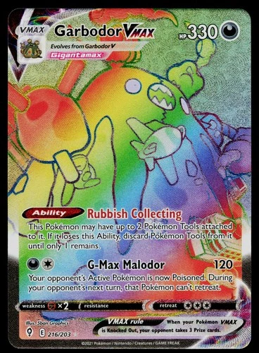 GARBODOR VMAX 216/203 RAINBOW RARE EVOLVING SKIES POKEMON NM