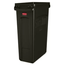 Rubbermaid Commercial Slim Jim with Venting Channels, 23 gal, Plastic, Black
