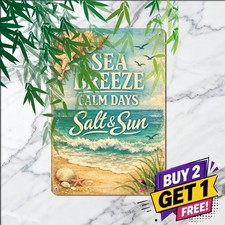 Beach Quote Seashell Seagulls Waves Tin Sign Vintage Retro Poster Plaque 8x12
