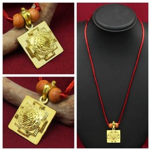 Authentic 3D Meru Shree Yantra Gold Plated Pendant Shri Chakra Sri Yantra 23Mm Squar