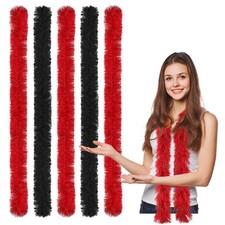 Feather Boa 5 PCS Red Black 5 Ft Artificial Fluffy Boas Bulk for Party