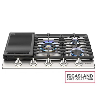 30 Inch Gas Cooktop 5 Burners, LED Knobs, Cast Iron, Reversible Griddle, LPG/NG