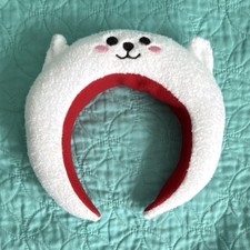 White Bear Animal Costume Headband with Red Interior for Adults