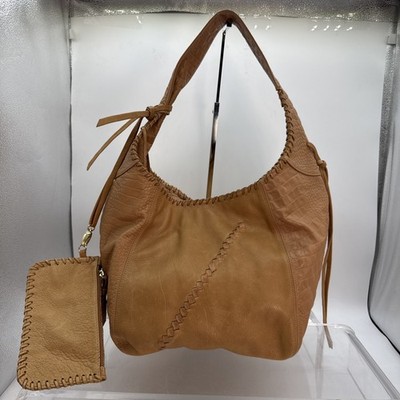 ZINA EVA Hobo Shoulder Bag Light Brown Leather Festival Boho + Zip Purse
