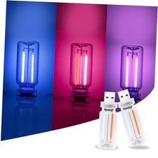 2 Pcs Car Three-Color USB Light,Touch Dimmable Night LED Lights,Car Blue Pink