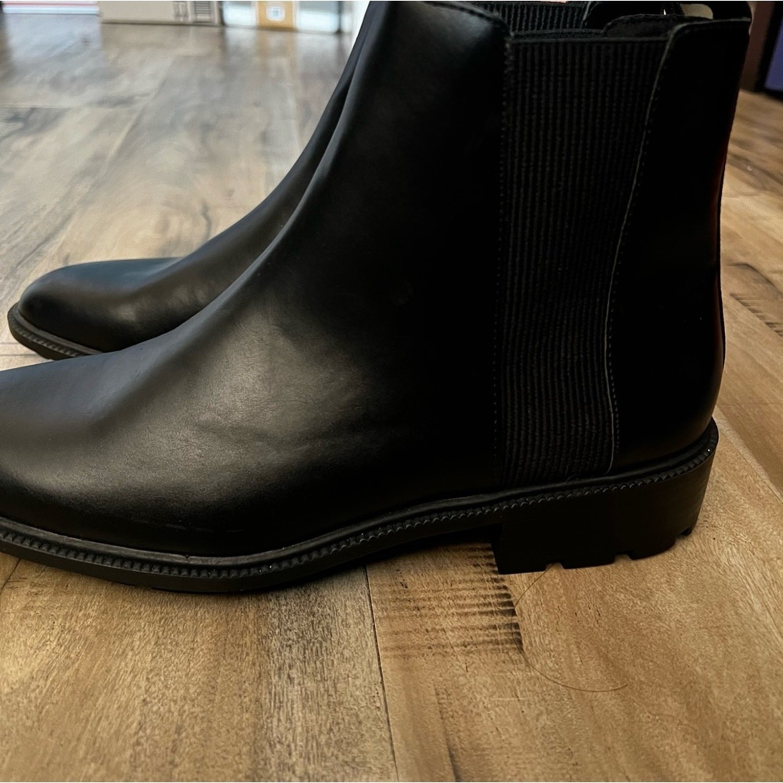 NEW ZARA BLACK LOW HEELED ANKLE BOOTS GORITG TRACK SOLE Size  40 faux leather thumbnail 6