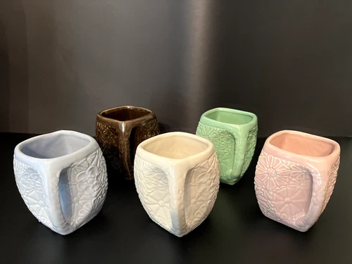 Vintage Niloak Pottery 3.5" Mugs Floral Pattern with Glaze Finish - Set of 5