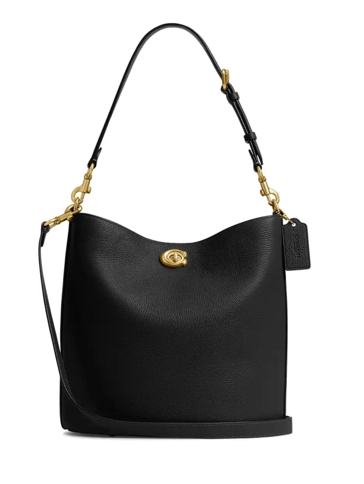 Coach CW624 Borsa a tracolla grande in pelle nera con salice e ciottoli