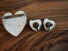 VINTAGE CERAMIC & Enamel Hand Painted Heart Brooch And Screw  Earrings Numbered — photo 2