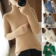 Woman Slim Knit Sweater Slim Knitwear Jumper Faux Cashmere Turtleneck Pullover