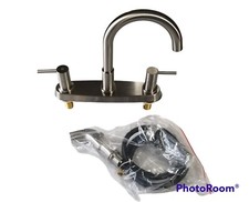 Kinfaucets Brushed Nickel Kitchen Faucet with 2 handles  Side Sprayer Fast Ship