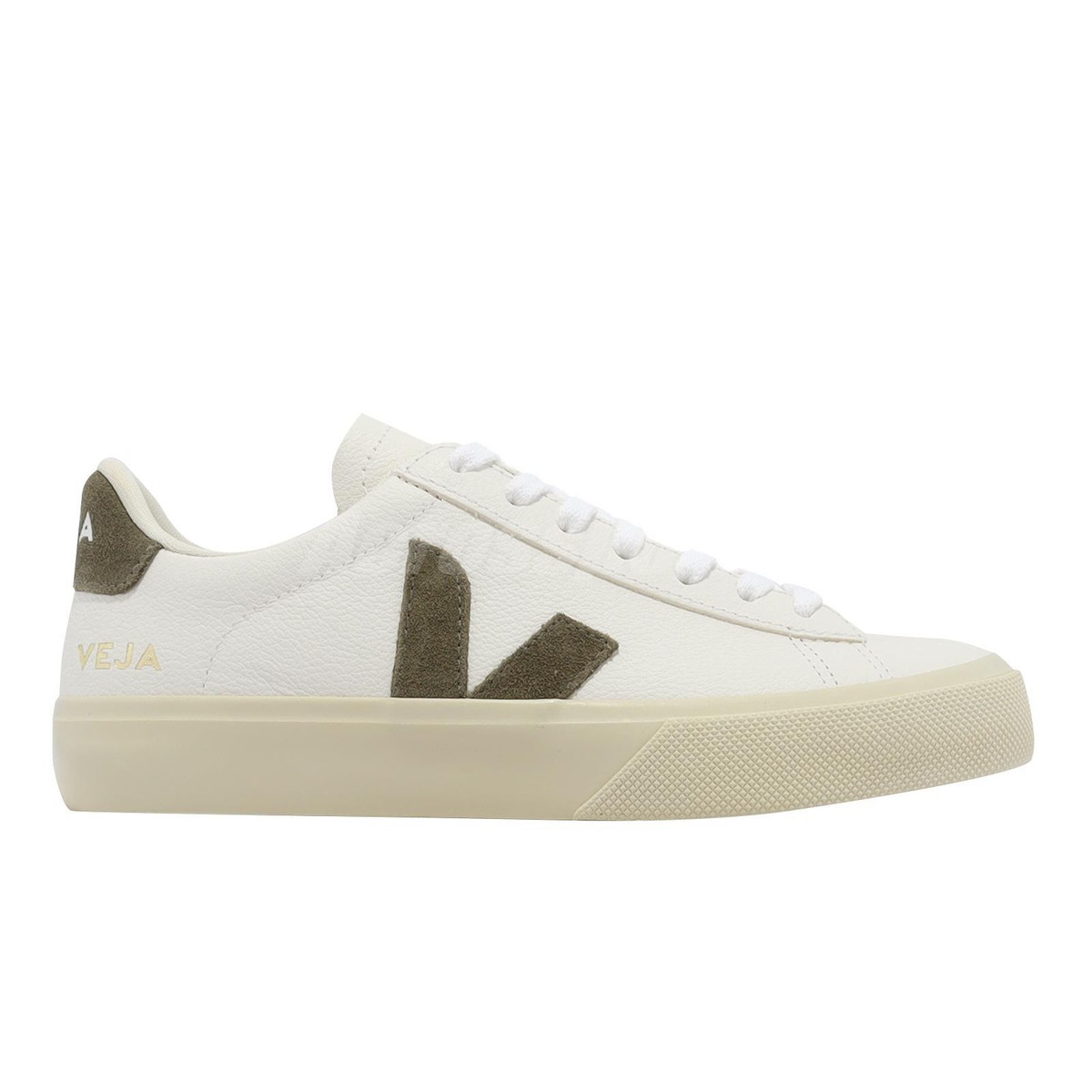 【送料&関税込】Veja Campo Chromefree In White/khaki Leather Veja Campo Chromefree Leather Extra White Khaki Olive Women