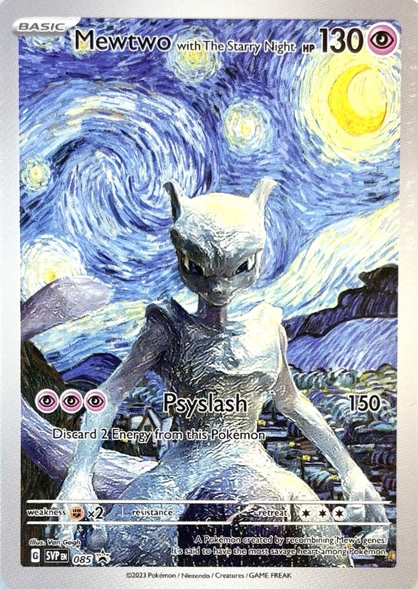 starry night pokemon card Holo Umbreon or Espeon caf terrace / Custom holographic MarinkiArt Pokemon Mew And Mewtwo Van