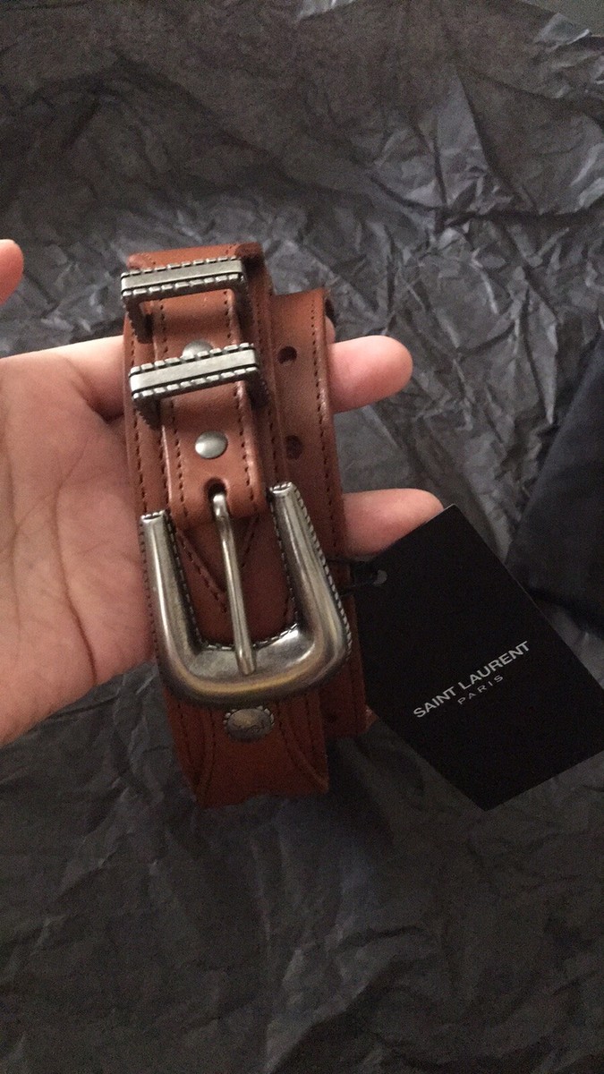 YSL Saint Laurent Men Dark Brown Giglio Vegetal belt