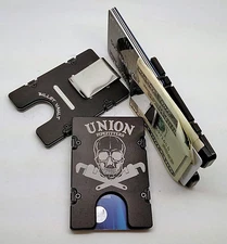 Union Pipefitters, Billet Vault Aluminum Wallet, RFID protection,Black anodized