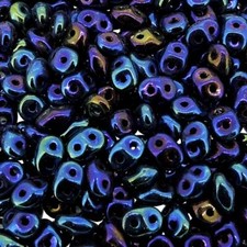 Czech Superduos Two-Hole Super Duo Seed Beads 5 x 2.5mm Jet Blue Iris 22.5 Grams