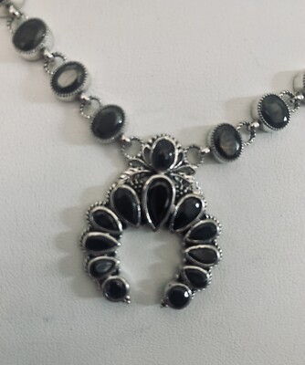 Artisan Crafted Elite Rare Shungite Squash Blossom Naja Necklace 18 In SS NWT