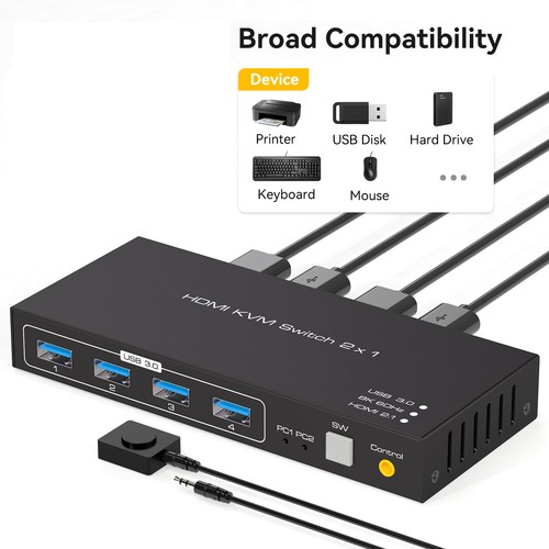 Commutateur KVM HDMI 8K 1 Moniteurs 2 Ordinateurs, 8K@60Hz HDMI 2.1 2 Ports USB - Photo 6/8