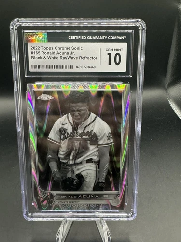 2022 TOPPS CHROME SONIC B&W RAYWAVE REFRACTOR #165 RONALD ACUNA JR CGC 10