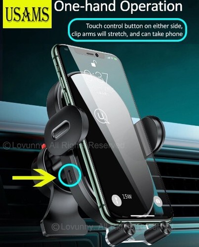 USAMS 15W Wireless Charging Car Charger Phone Holder Air Vent Dash Mount Cradle - Picture 12 of 25