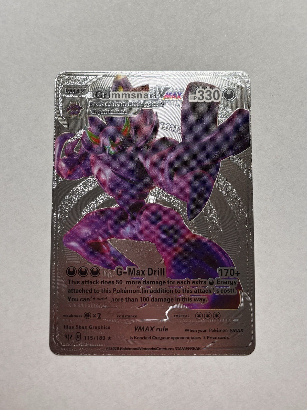 Pokemon Grimmsnarl VMAX 330HP Silver Foil Card 115/189 NM