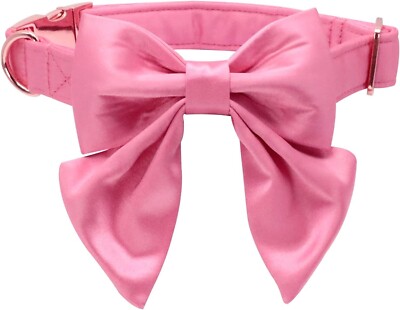 Lionet Paws Bowtie Dog Collar Hot Pink  Silk with Detachable Bow 10-16'' Size Sm