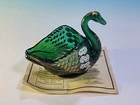 Fenton Glass Museum Collection 2001 Swan Dish Trinket Green Hand Painted