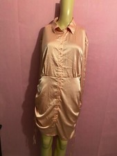 Shein Women Rose Gold Polyester Long Sleeves Collared Button Dress  Size L
