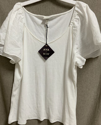   Ava & Viv Women's Flutter Short Sleeve Ribbed Blouse - White 4X 
