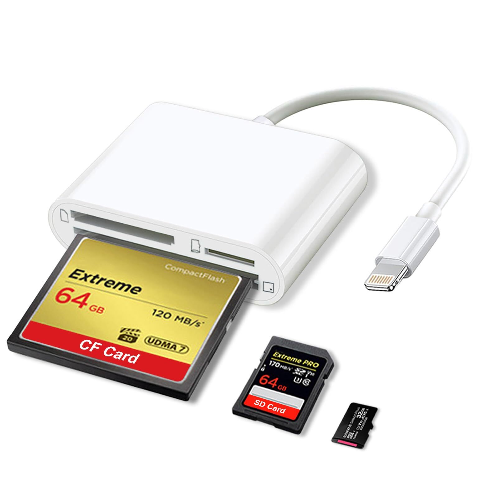 SD CF Card Reader Compatible with iPhone/iPad SD CF Micro SD/TF Memory Card R...