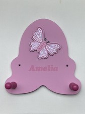Kids / Child’s Coat Peg / Hanger Pastel Pink Painted Wood Butterfly Design