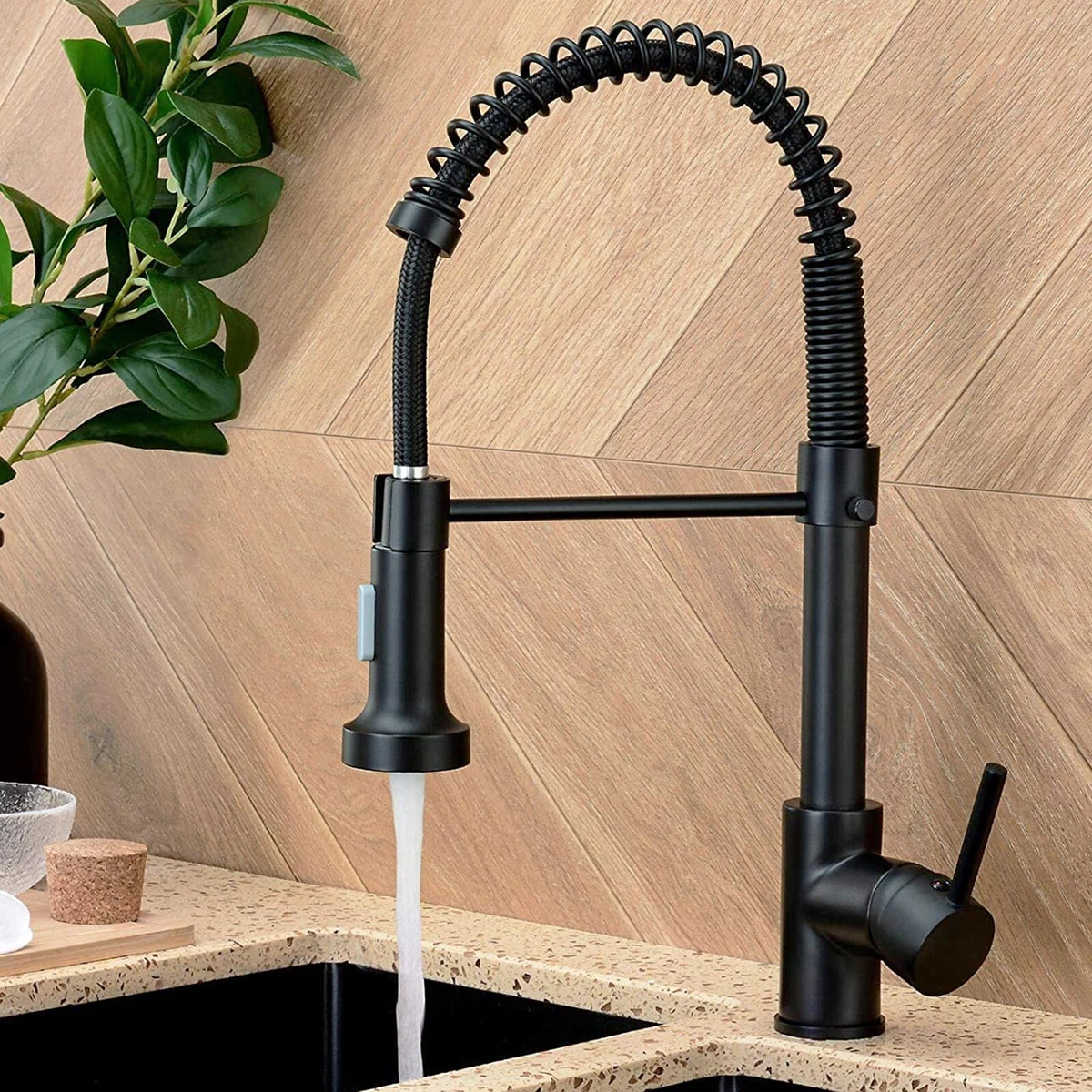 JUNSOTTOR Spültischarmatur Ausziehbar - 2-in-1 Brause Schwarz