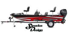 Boat Wrap Black Red White Vinyl Graphic Decal Kit Fishing Abstract Arrow Lines