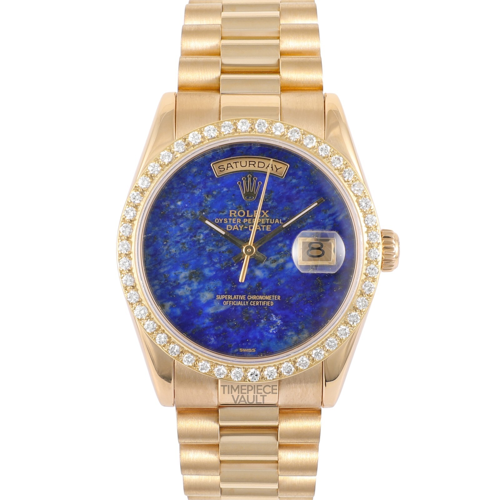 Rolex Day-Date 118238 Presidential 36mm 18k Gold Blue Lapis Marble-Diamond Bezel