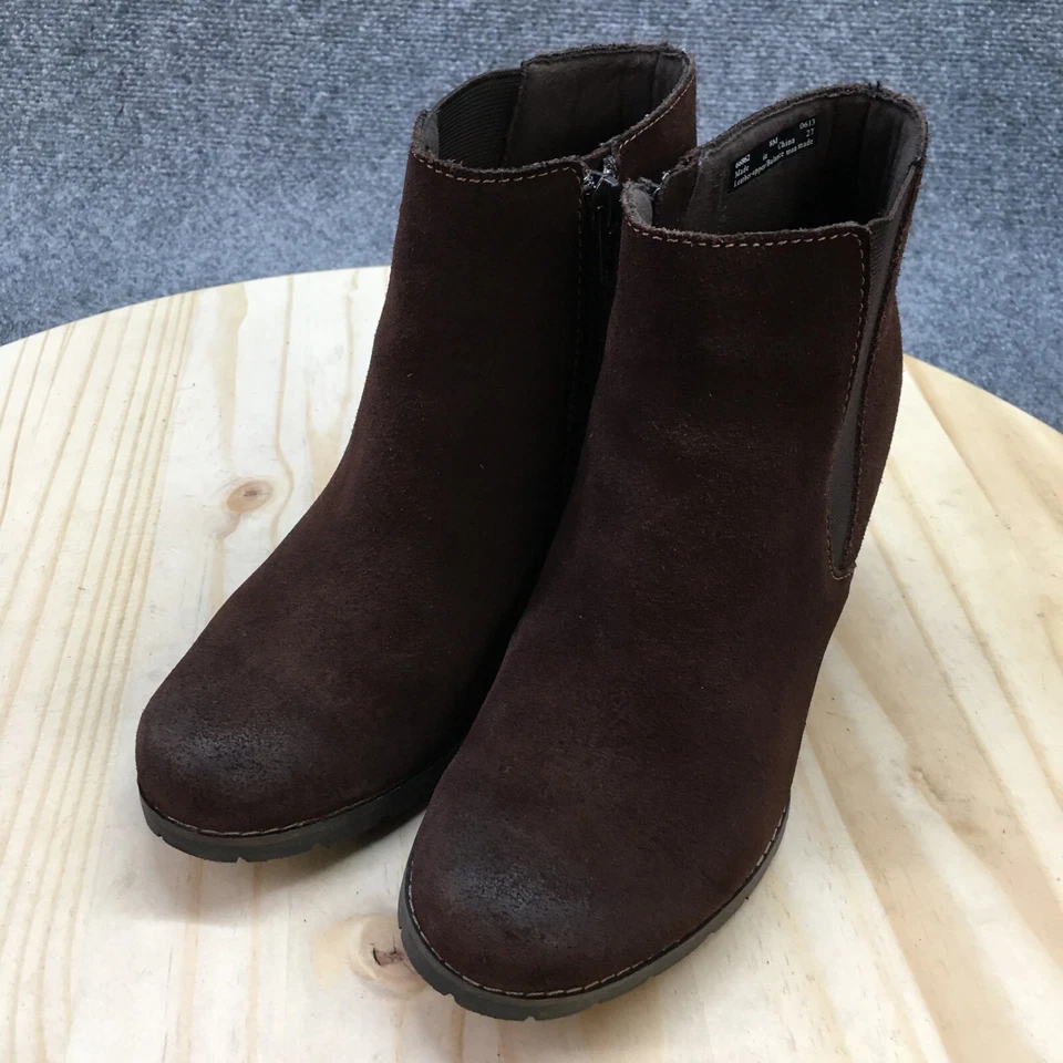 Clarks Boots Womens 8 M Pause Camelia Ankle Booties Brown Leather Heeled Pull On - Image 3 of 4