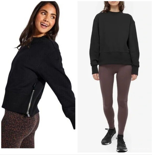 Eton, Varley Crew Neck Eton Sweat Sweatshirt Pullover Sweater Side Zip Black Women XS