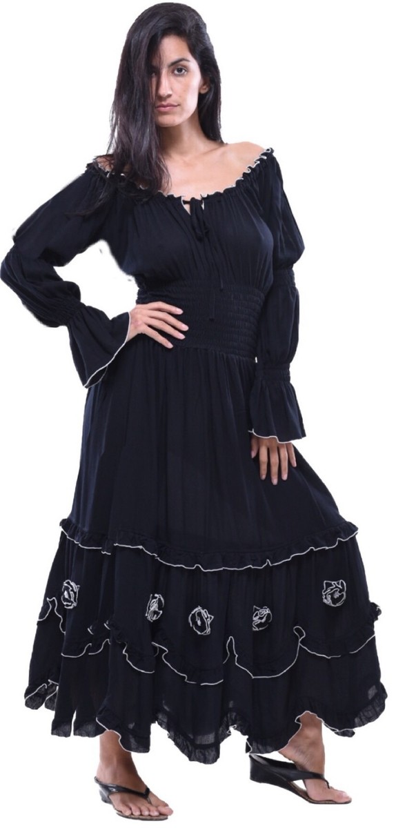 Peasant maxi long dress rayon boho long shoulder flowers m l xl 1x | eBay