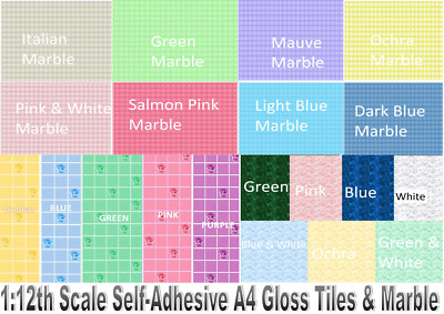 Dolls House Wallpaper Self-adhesive Miniature Floor Wall Tiles Marble Rose Check