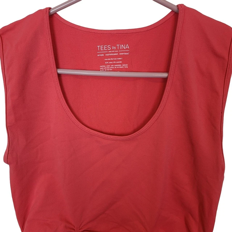 Tees By Tina Womens OSFM Orange Sleeveless Scoop Neck Ruched Tank Top Pullover - Image 2 of 4