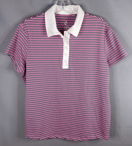 Jofit Top Womens XL Pink Black Striped Polo Shirt Golf Tennis Active NEW