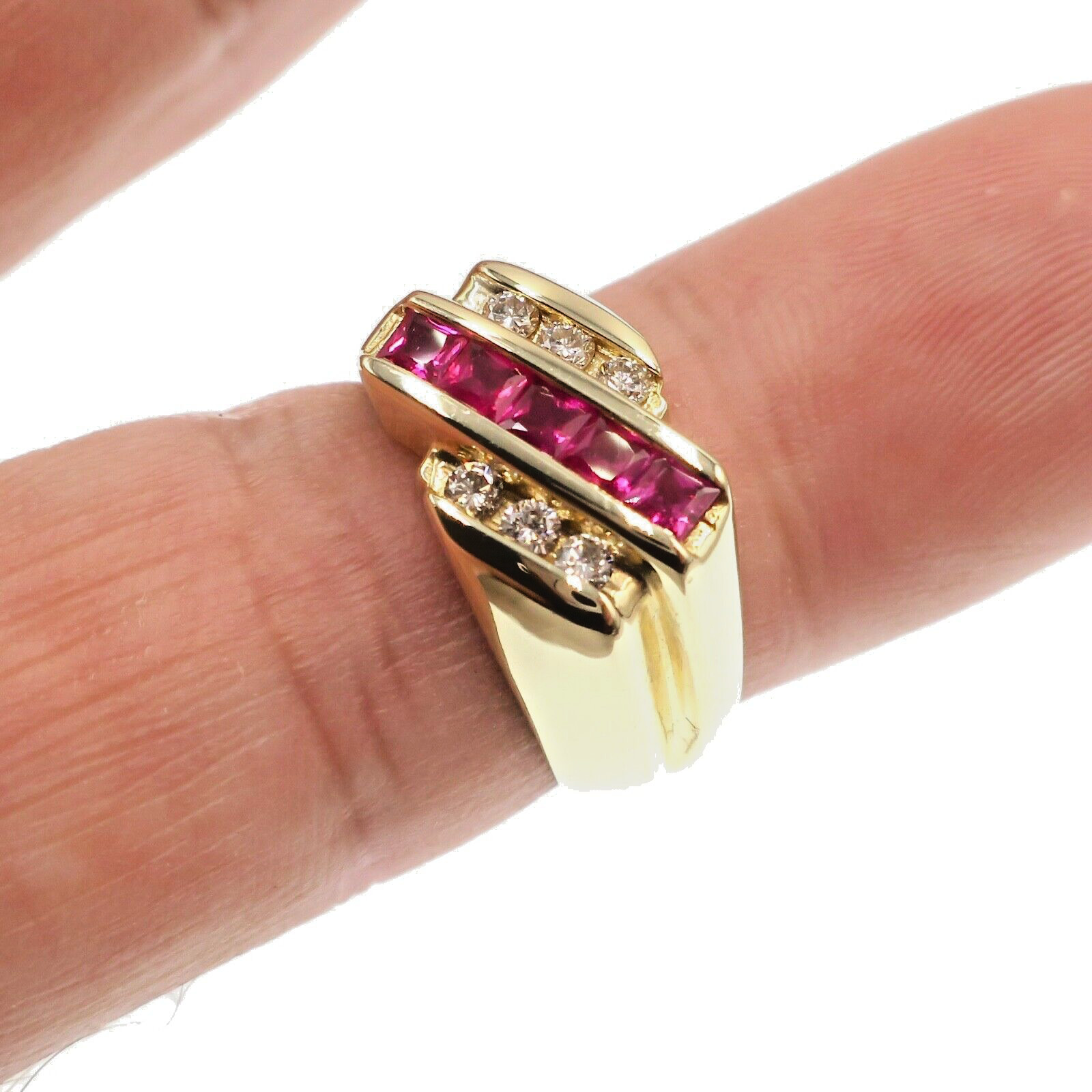 Classic 14k Solid Yellow Gold Natural Ruby and Di… - image 5